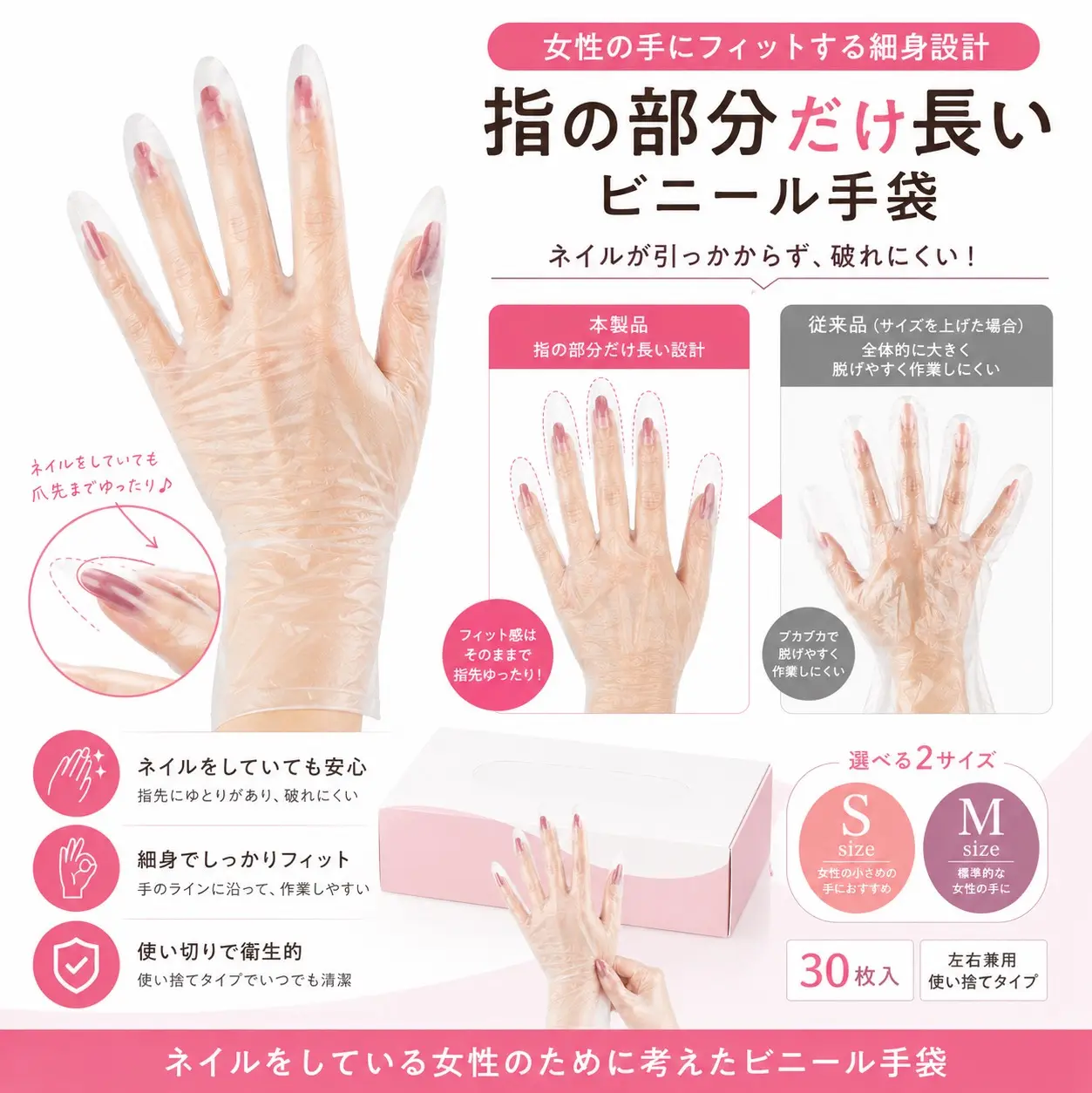 指先ロング ビニール手袋